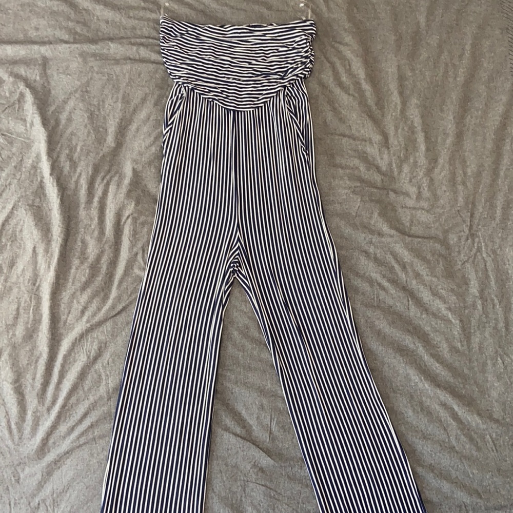 Striped Strapless Jumpsuit